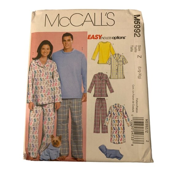 McCalls M5992 Family Pajama Sewing Pattern Size Large XLarge uncut 2009 - Picture 1 of 2